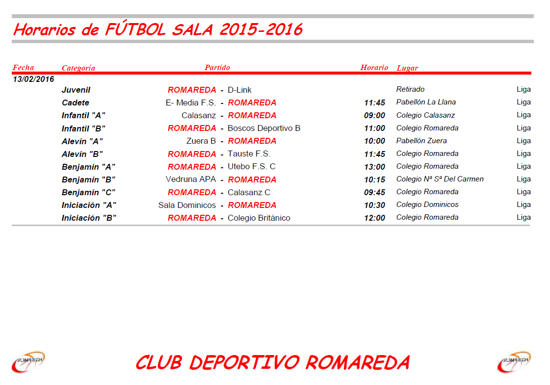 Horarios 13 feb