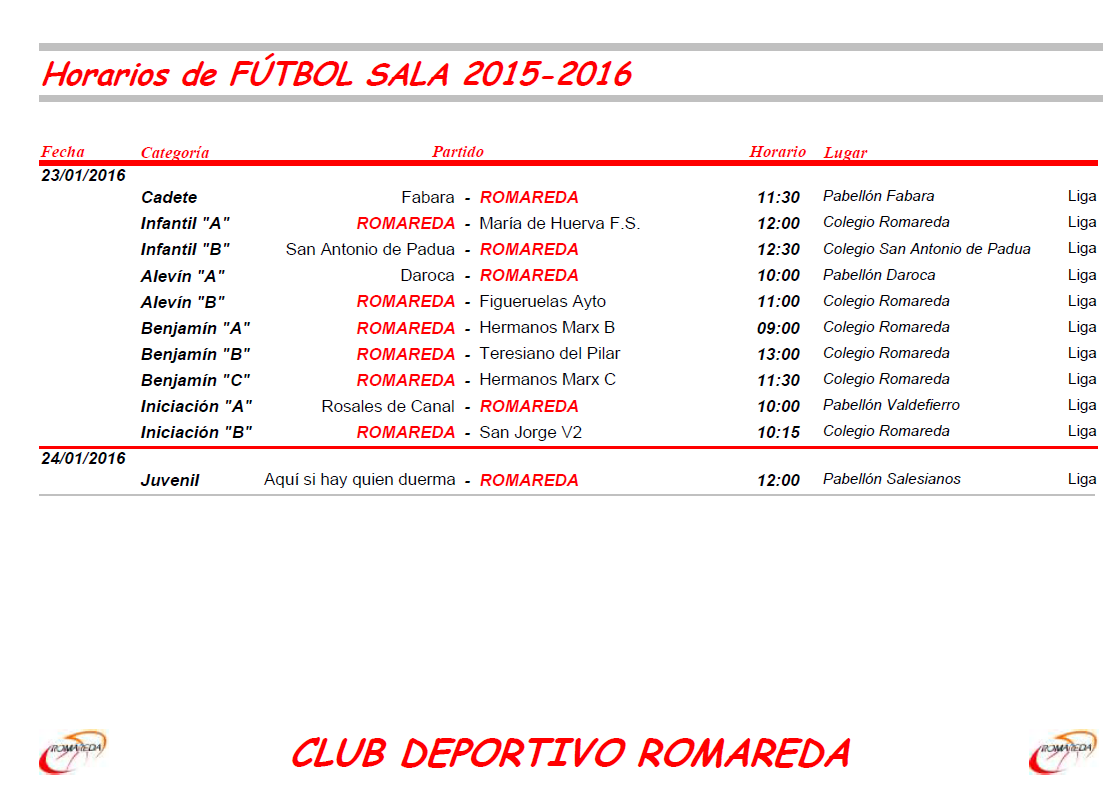 Horarios 23 Enero