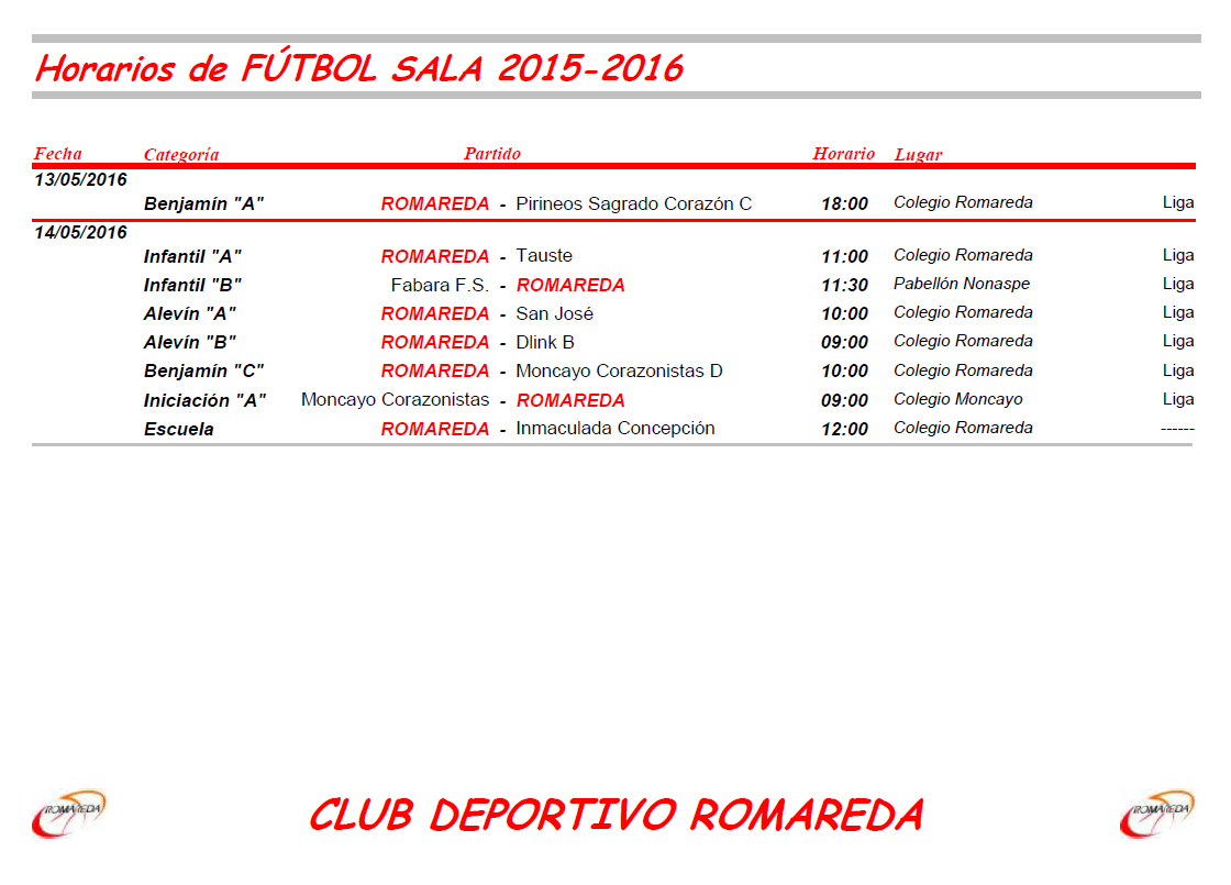 horarios 13 mayo