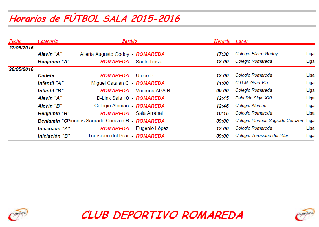 horarios 27 mayo