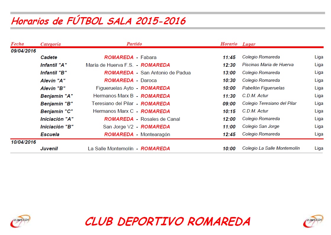 horarios 9 de abril