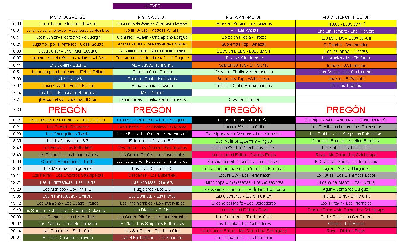 HORARIOS JUEVES 3X3